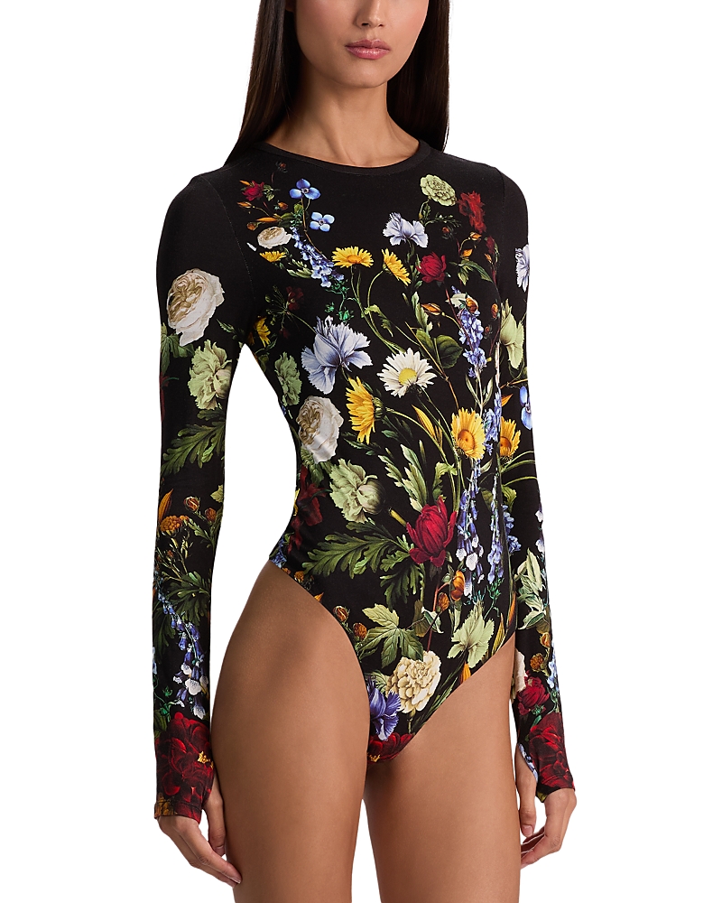 Alice And Olivia Olea Long Sleeve Bodysuit In Black