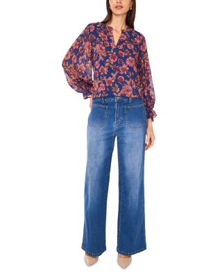 Split Neck Long Sleeve Blouse