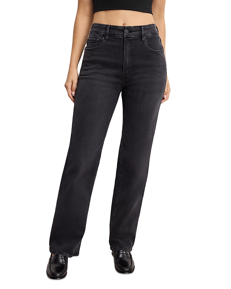 Good American Soft-tech Good True High Waist Straight Leg Jeans In Black