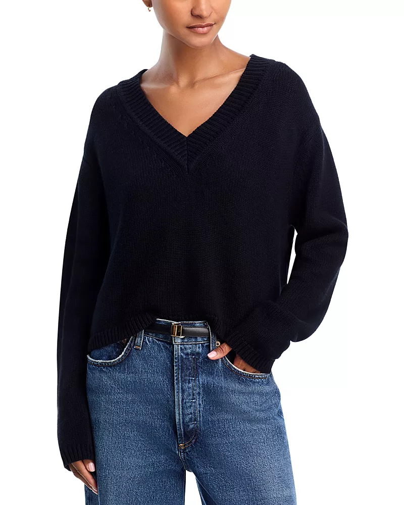 perfectwhitetee Addie Oversized Long Sleeve V Neck Sweater