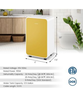 Portable 32 Pints/Day Dehumidifier for Home Basement with 3 Modes