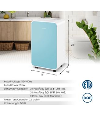 Portable 32 Pints/Day Dehumidifier for Home Basement with 3 Modes