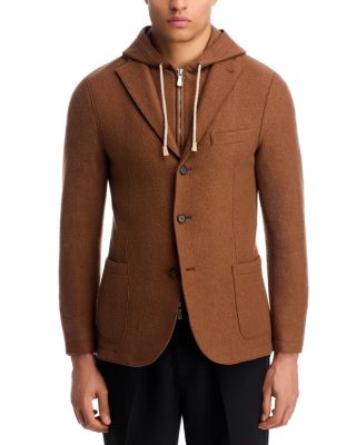 Boiled Wool Slim Fit Sport Coat with Removable Full Zip Hoodie