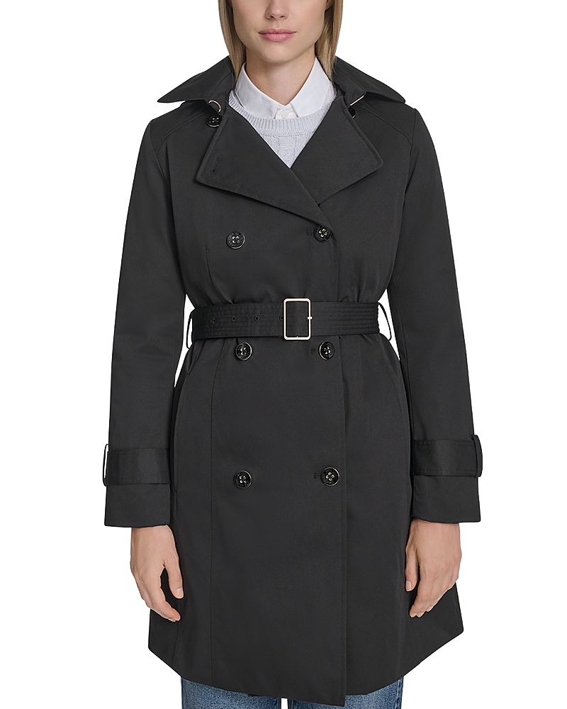 Cole Haan Water Resistant Twill Hooded Trench Coat In Black