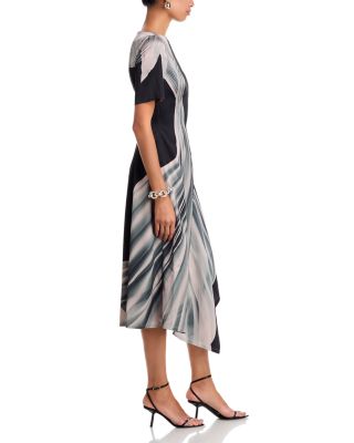 Dancing Pleat Print Short Sleeve Fit and Flare Dress