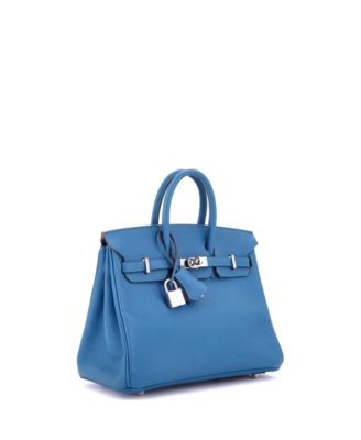 Birkin 25 Handbag Blue Epsom with Palladium Hardware
