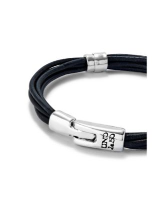 Multiple Leather with 2 Circumferences Plated in Sterling Bracelet