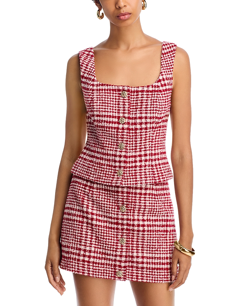 French Connection Brushed Houndstooth Square Neck Sleeveless Top In Multi