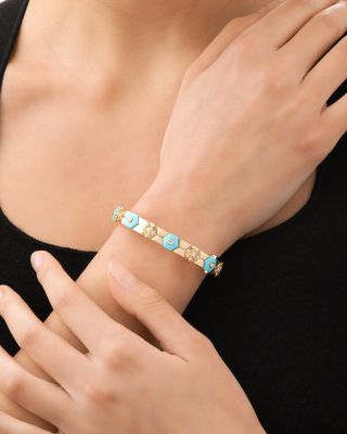 18K Yellow Gold Baia Bangle Bracelet with Diamonds, Yellow Sapphire & Turquoise
