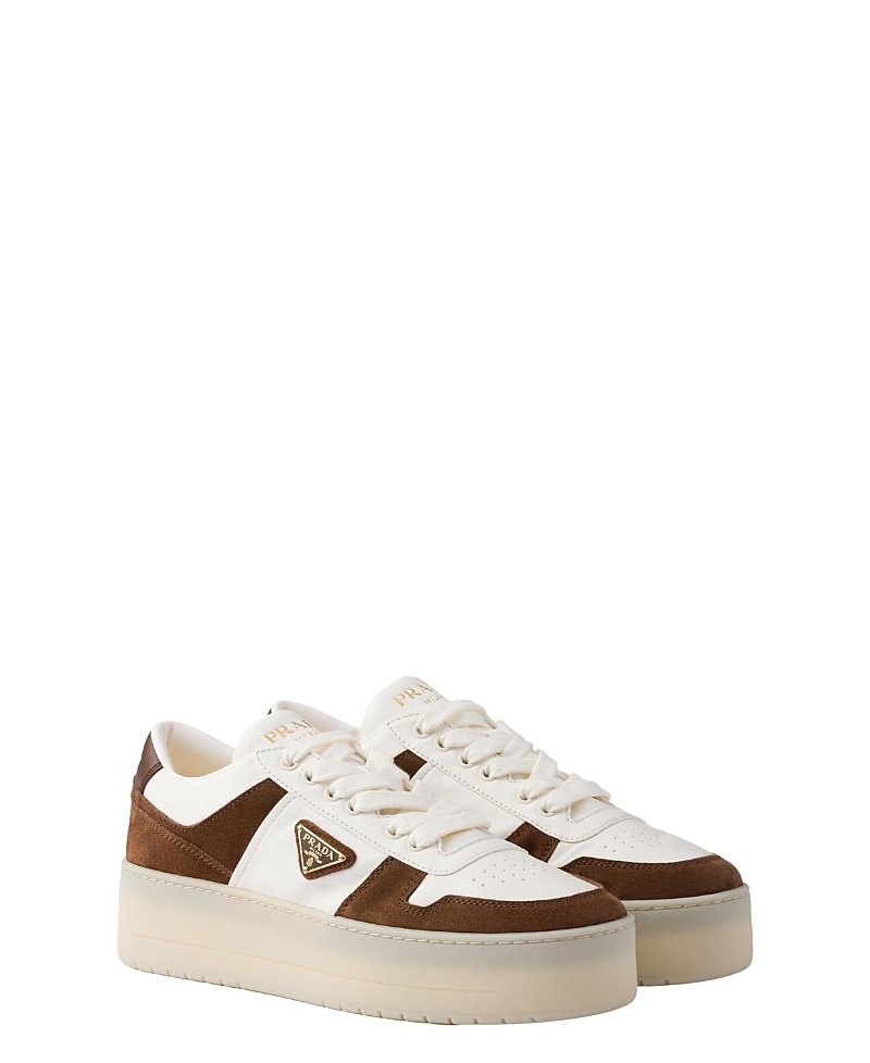 Prada Downtown Bold Platform Triangle-logo Sneakers In White