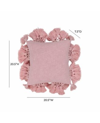  Stone Washed Blush Cotton Tasseled Pillow in Pink
