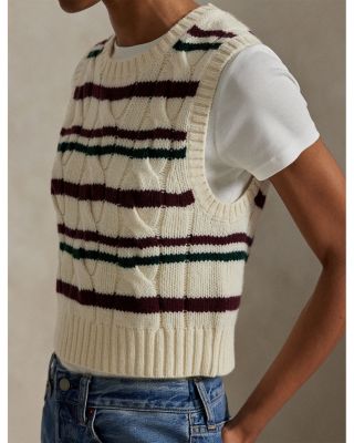 Striped Cable Wool Cashmere Sweater Vest