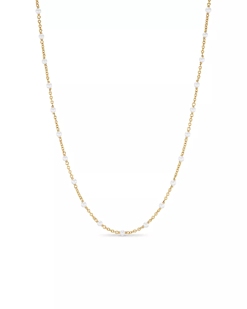 David Yurman Cultured Freshwater Pearl Classics Station Necklace in 18K Yellow Gold, 3.5mm