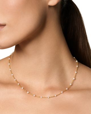 Cultured Freshwater Pearl Classics Station Necklace in 18K Yellow Gold, 3.5mm