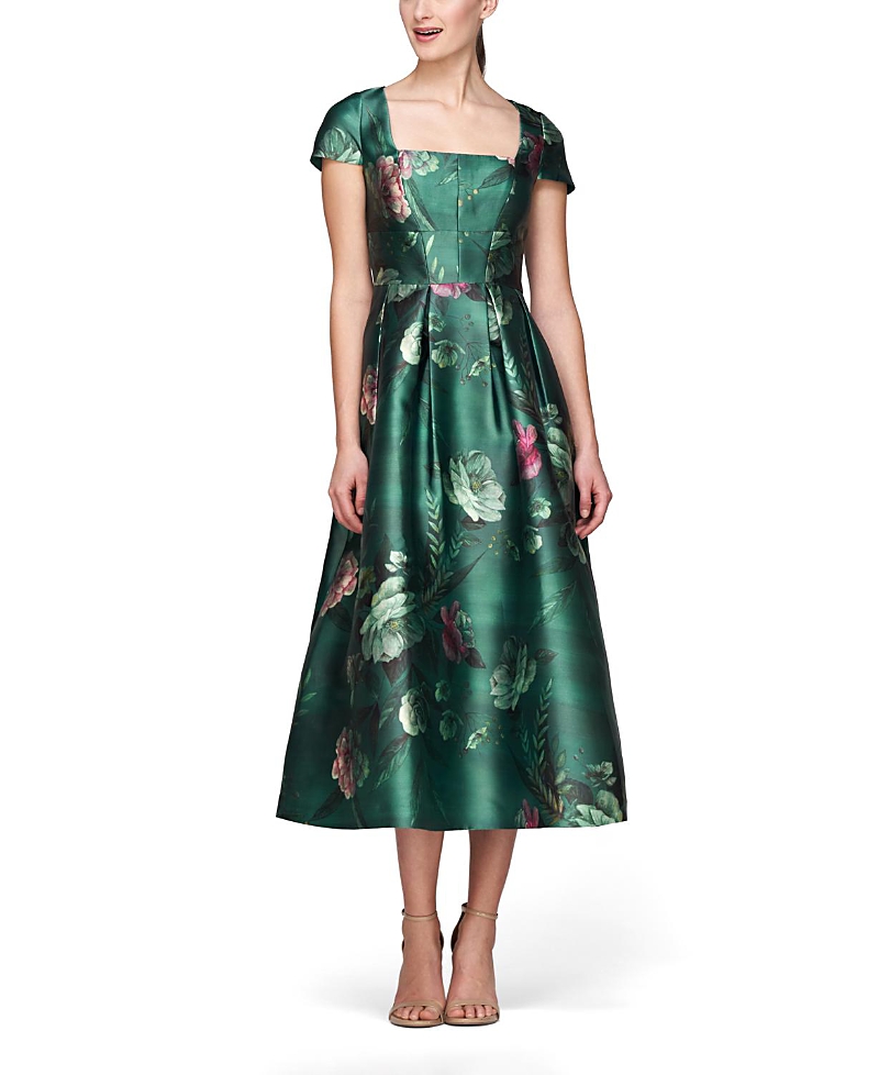 Kay Unger Tierney Tea Length Dress In Green
