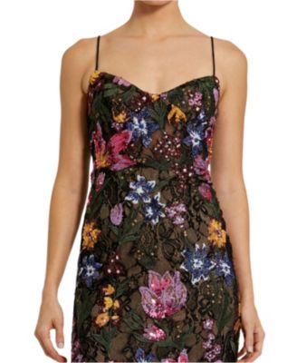 Spaghetti Strap Floral Embroidered Gown