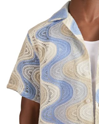 Wave Crochet Regular Fit Button Down Short Sleeve Cuba Shirt