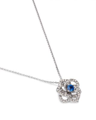 Sapphire & Diamond Flower Pendant Necklace in 14K White Gold, 16"