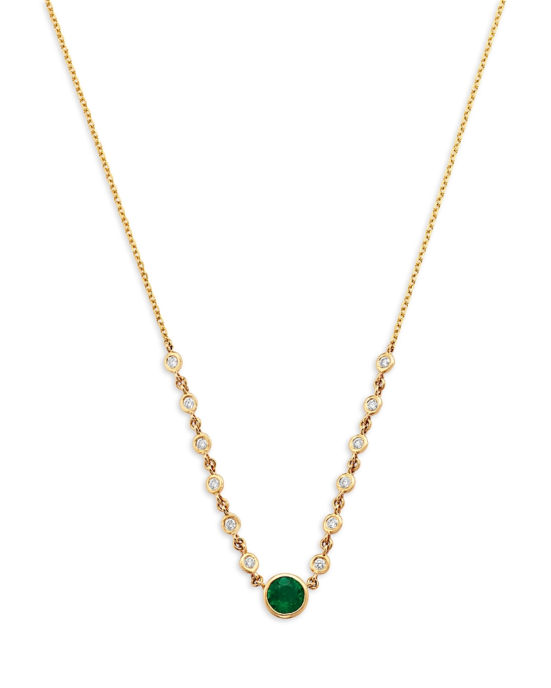 Bloomingdale's Fine Collection Emerald & Diamond Bezel Station Necklace In 14k Yellow Gold, 17 In Gold