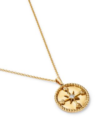 Diamond Compass Pendant Necklace in 14K Yellow Gold, 0.06 tcw