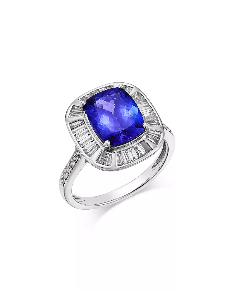 Bloomingdale's Fine Collection Tanzanite & Diamond Baguette & Round Halo Ring in 14k White Gold