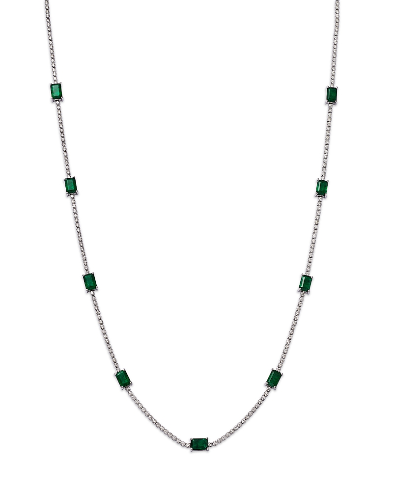 Bloomingdale's Fine Collection Emerald & Diamond Station Collar Necklace in 14K White Gold, 16