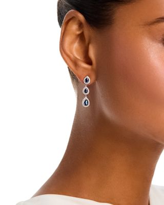 Blue Sapphire & Diamond Pear Halo Drop Earrings in 14K White Gold