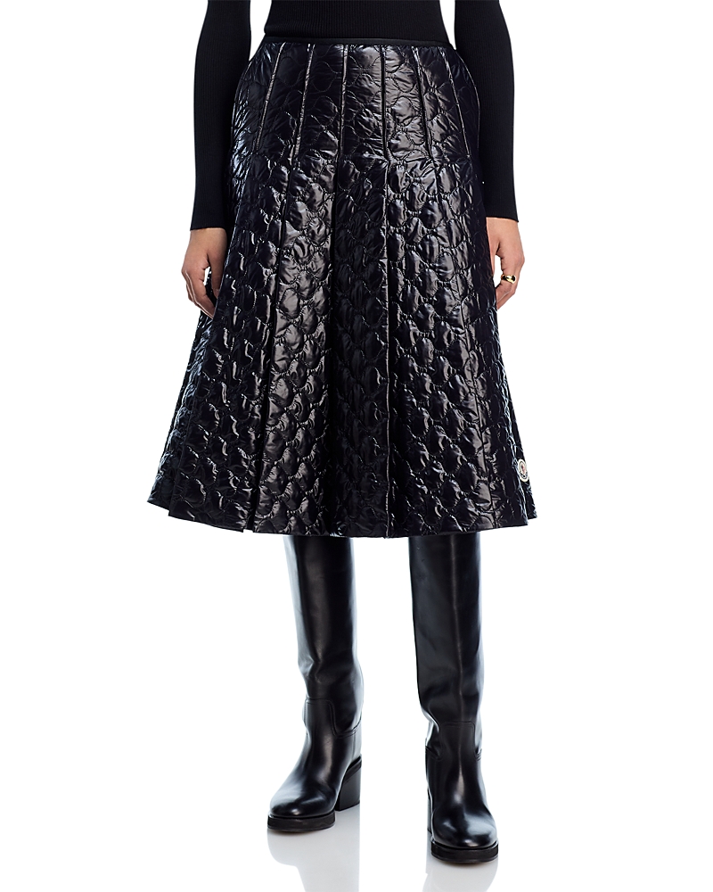 Moncler Gonna Quilted Pleated Shell Midi Skirt In Black