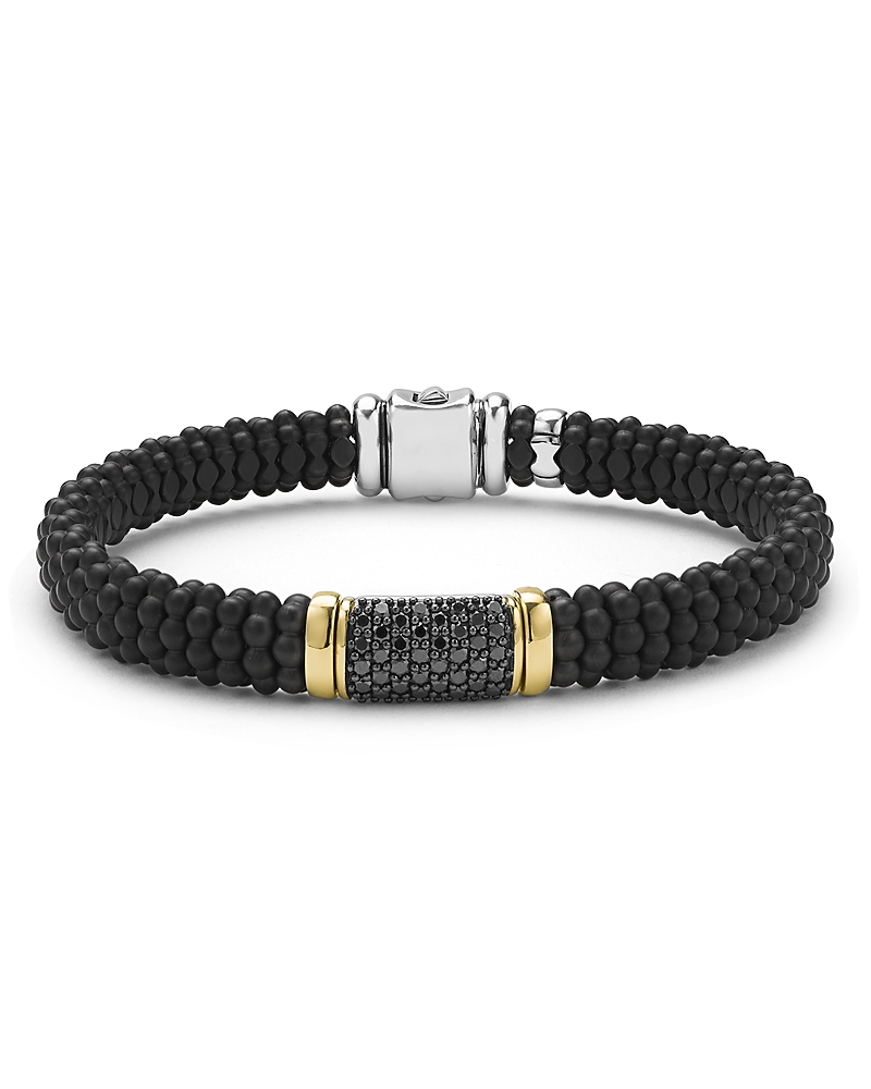 Lagos Two Tone Matte Black Ceramic Black Diamond Bracelet, 9mm In Black
