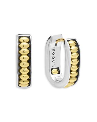 18K Yellow Gold & Sterling Silver Signature Caviar Diamond Huggie Hoop Earrings