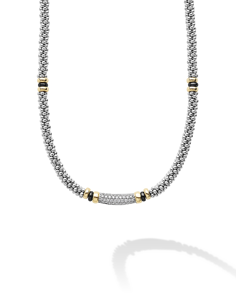 Lagos Two-tone Black Ceramic Caviar Diamond Necklace In Silver