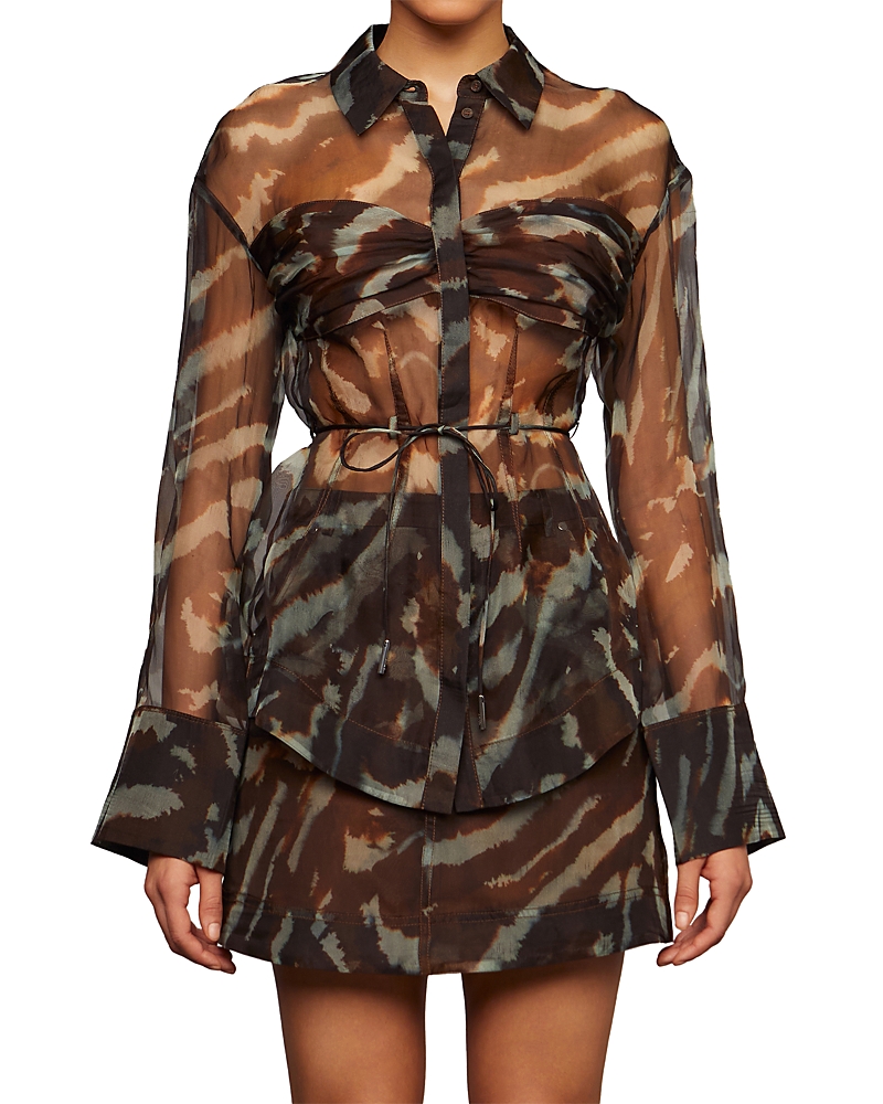 Amur Clea Sheer Silk Blouse In Brown