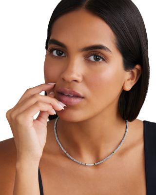 18K Yellow Gold & Sterling Silver Black Caviar Diamond & Black Ceramic Collar Necklace, 16"