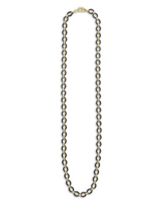 18K Gold Matte Black Ceramic Oval Link Necklace, 20"