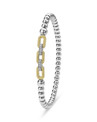 18K Yellow Gold & Sterling Silver Caviar Lux Diamond Beaded Stretch Bracelet - Exclusive 