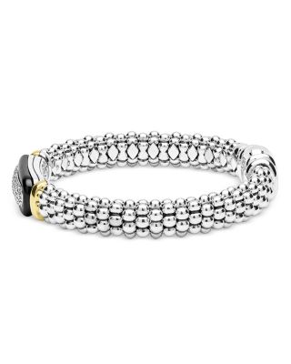 18K Yellow Gold & Sterling Silver Black Caviar Diamond & Black Ceramic Cluster Bracelet