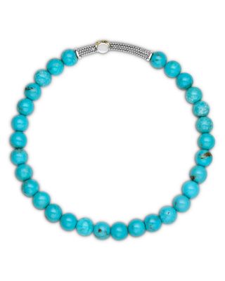 Two-Tone Caviar Cross Turquoise Stretch Bracelet