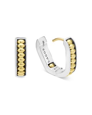 18K Yellow Gold & Sterling Silver Signature Caviar Diamond Huggie Hoop Earrings