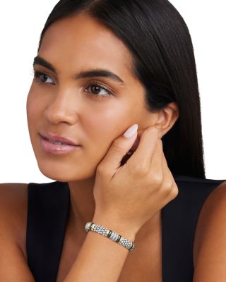 18K Yellow Gold & Sterling Silver Black Caviar Diamond & Black Ceramic Station Bracelet