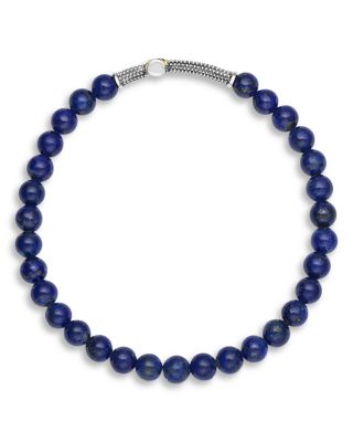 Two-Tone Caviar Cross Lapis Stretch Bracelet