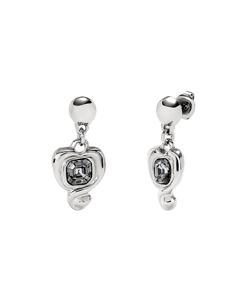 Unode50 Heart & Crystal Drop Earrings In Silver