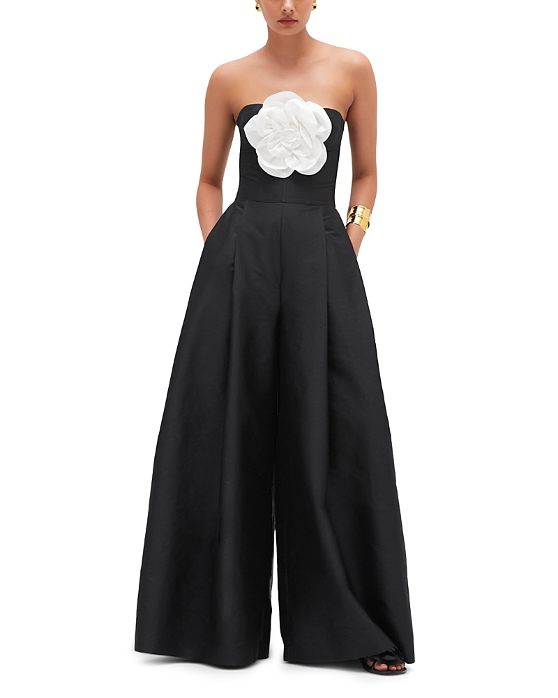 Patbo Taffeta Bloom Rosette Jumpsuit In Black