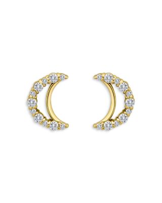Pav&eacute; Cubic Zirconia Crescent Moon Stud Earrings - Exclusive