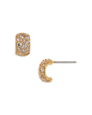 Crushed Pav&eacute; Yellow Gold Plated Stud Earrings, 0.4"L
