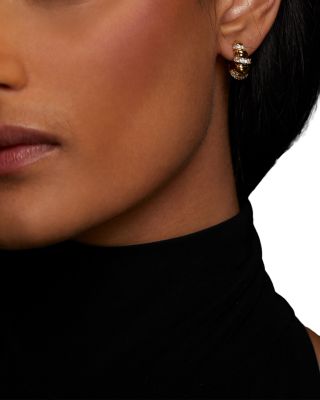 Pisa Puffy Pav&eacute; C Hoop Earrings, 0.6"L