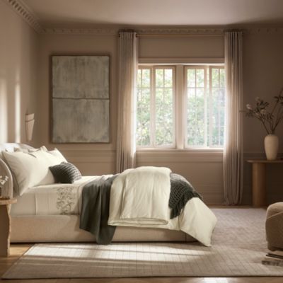 Signature Etched Peony Piped-Edge Duvet Set, King/Cal King