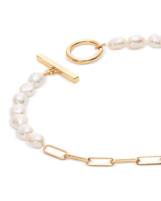 Imitation Pearl Paperclip Link Toggle Necklace, 15" - Exclusive