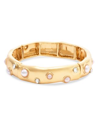 Cubic Zirconia & Imitation Pearl Bangle Bracelet - Exclusive