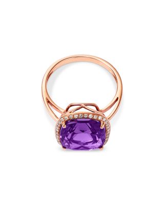 Amethyst & Diamond Halo Ring in 14K Rose Gold