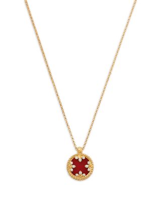 18K Yellow Gold Gender Red Agate & Diamond Medallion Pendant Necklace, 16-18"